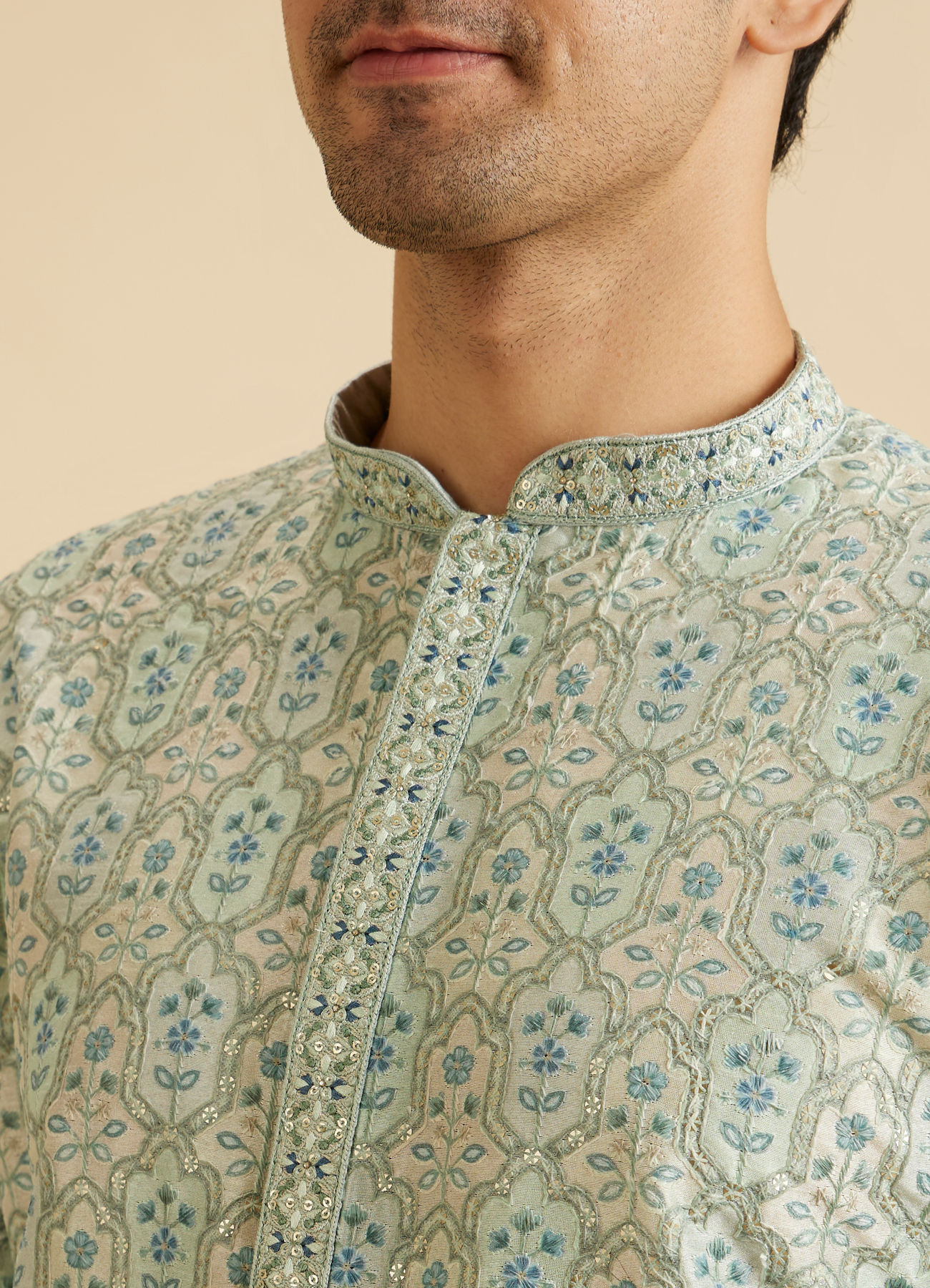 Manyavar Men Light Mid Green Festive Kurta Pajama