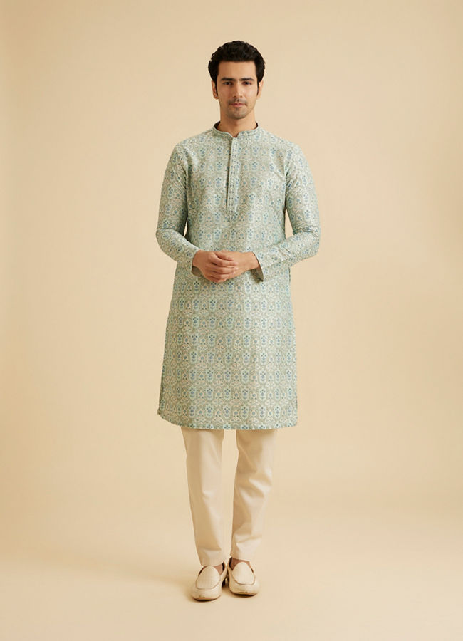 Manyavar Men Light Mid Green Festive Kurta Pajama