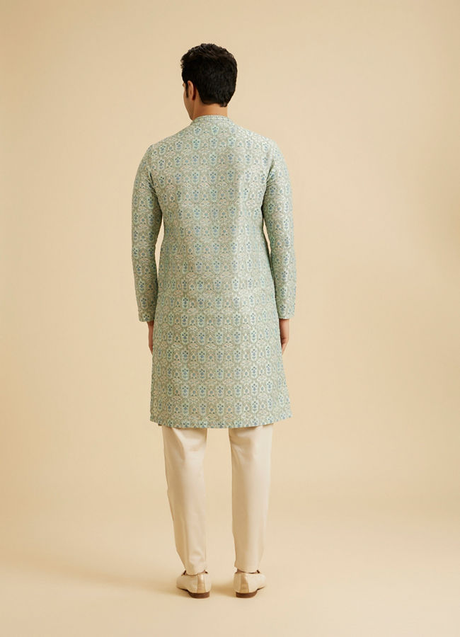 Manyavar Men Light Mid Green Festive Kurta Pajama