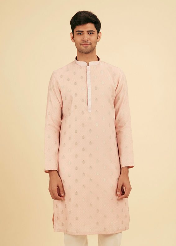 Manyavar Men Pink Blended Cotton Kurta Pajama