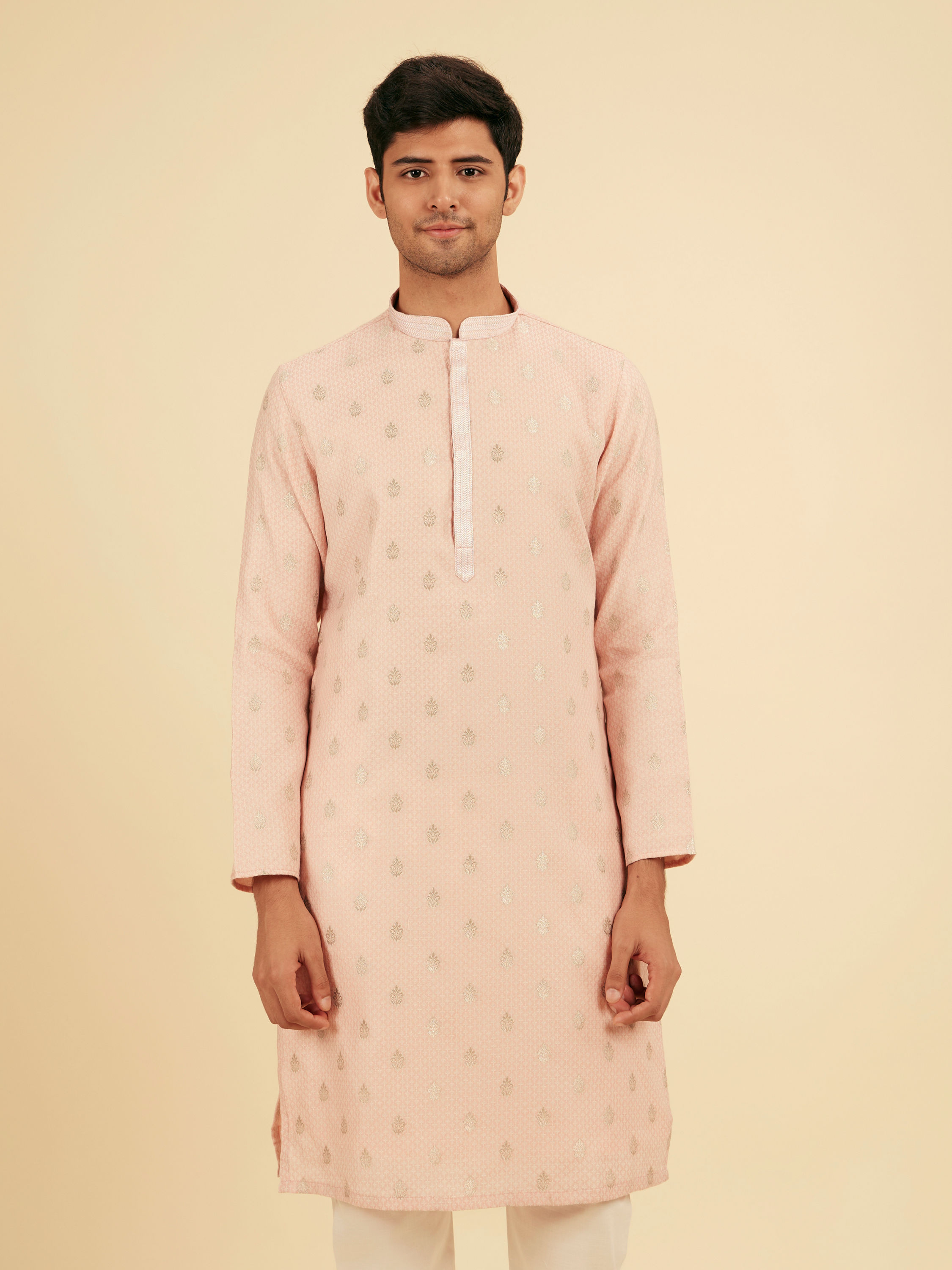 Manyavar Men Pink Blended Cotton Kurta Pajama