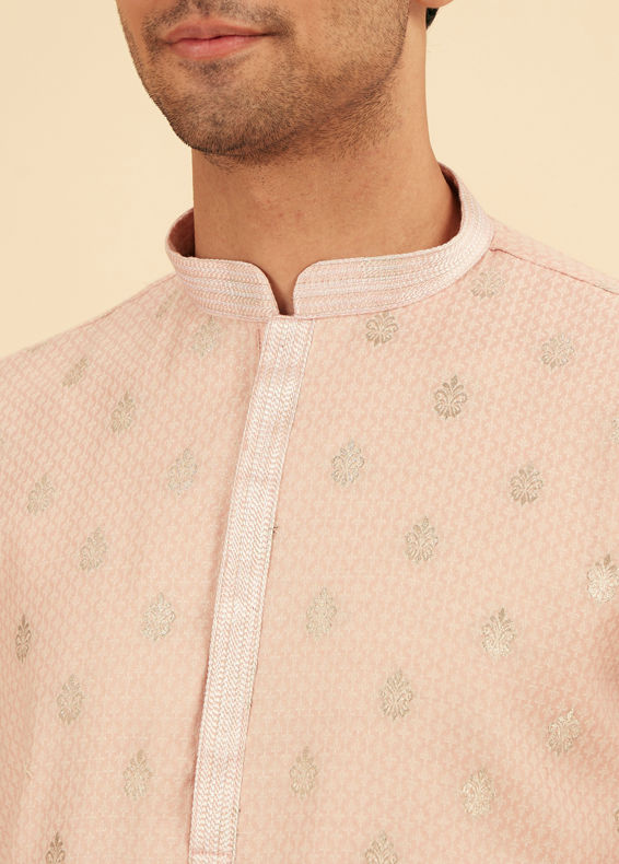 Manyavar Men Pink Blended Cotton Kurta Pajama