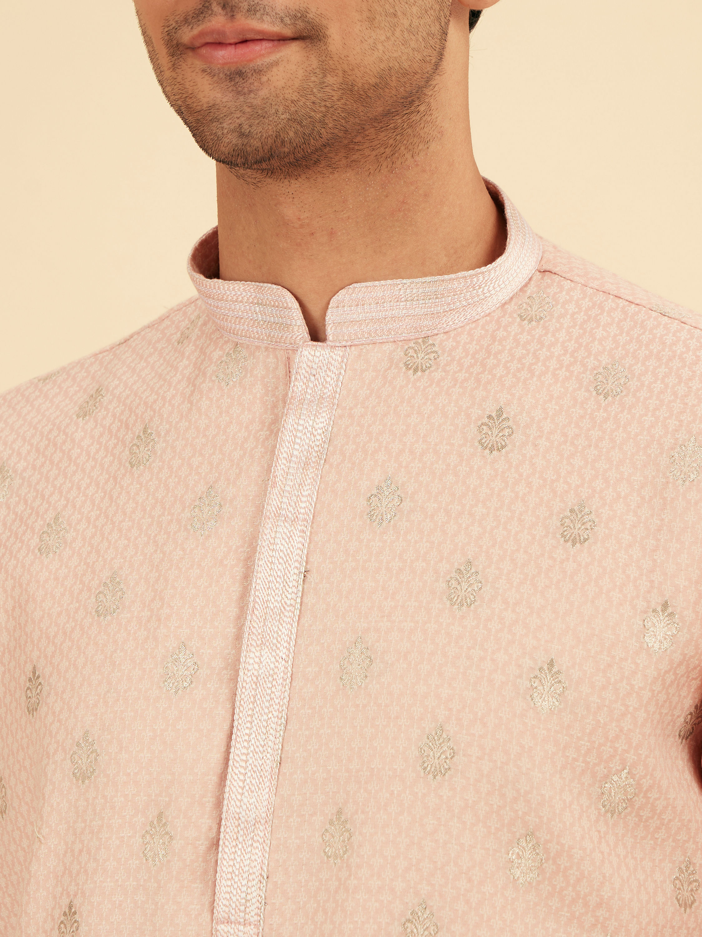 Manyavar Men Pink Blended Cotton Kurta Pajama