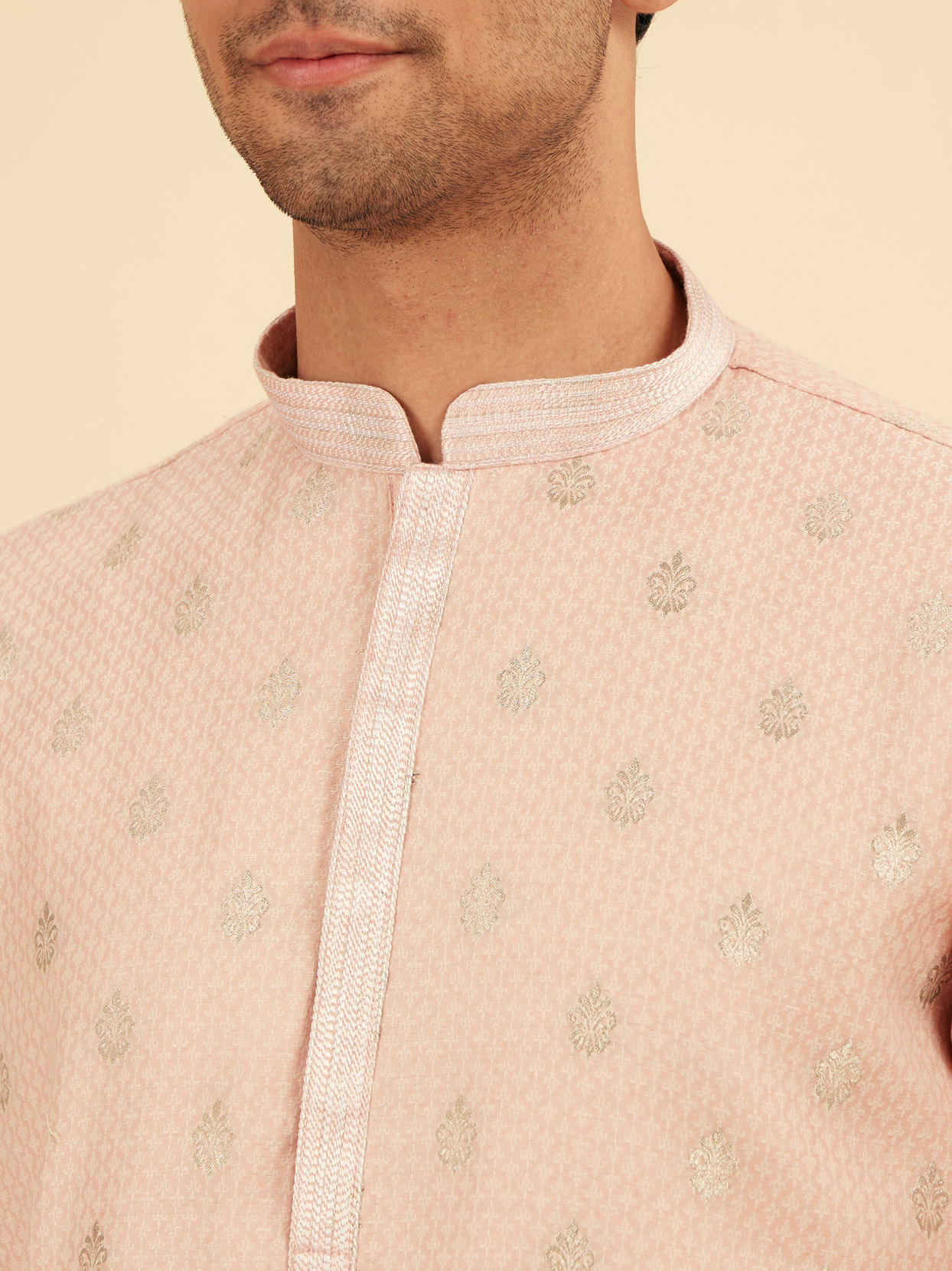 Manyavar Men Pink Blended Cotton Kurta Pajama