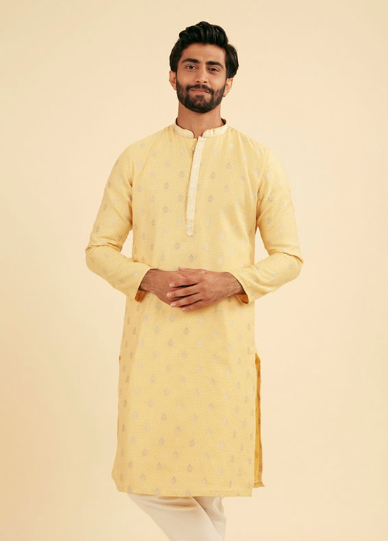 Manyavar Men Saffron Yellow Adorned Kurta Pajama