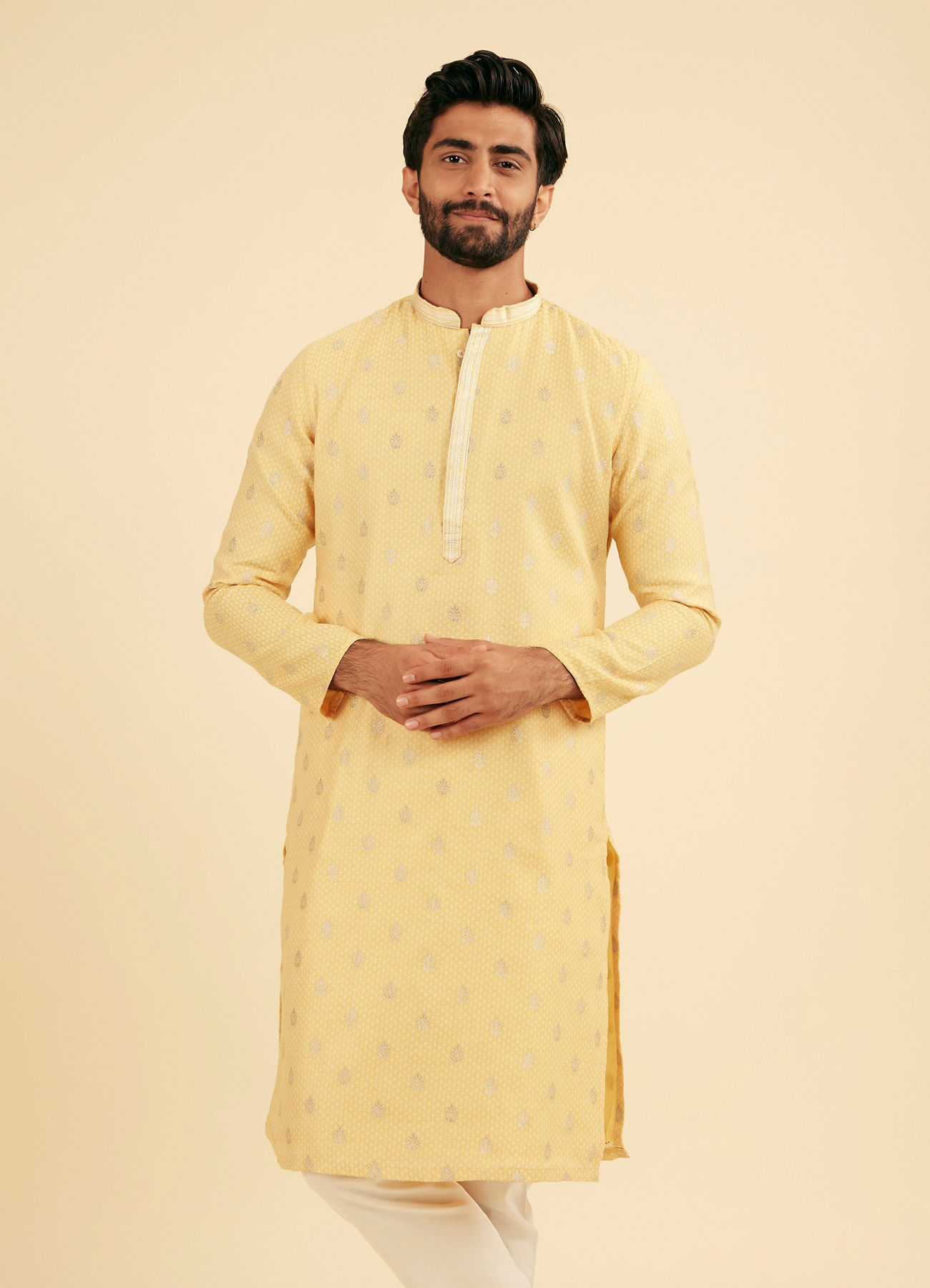 Manyavar Men Saffron Yellow Adorned Kurta Pajama