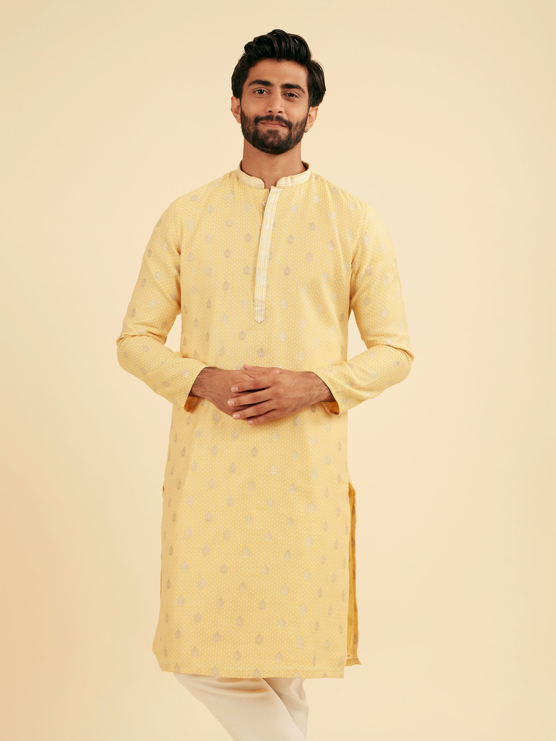 Manyavar Men Saffron Yellow Adorned Kurta Pajama