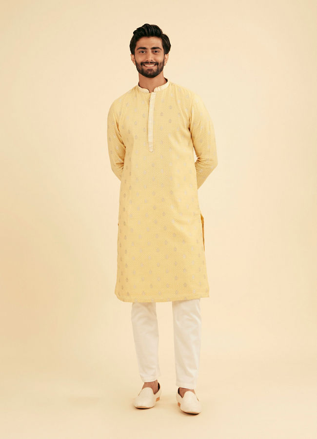 Manyavar Men Saffron Yellow Adorned Kurta Pajama
