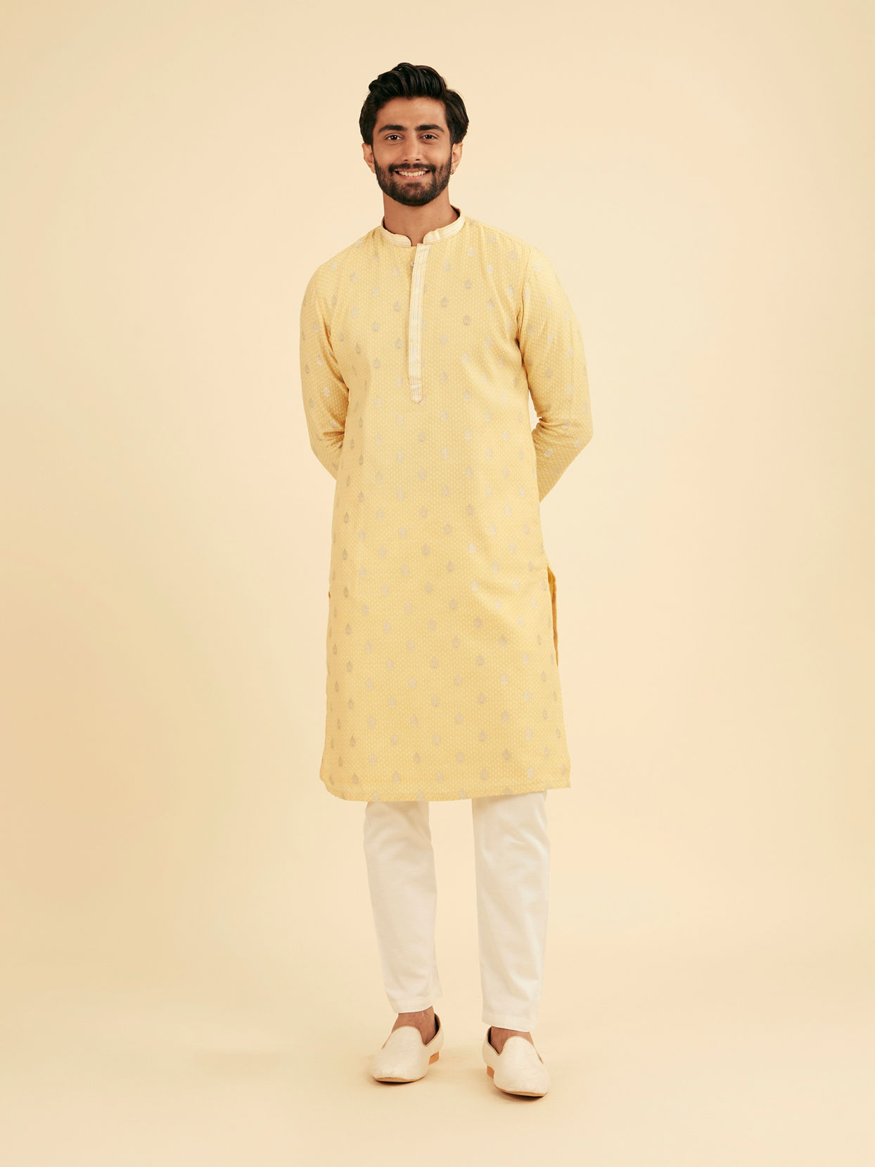 Manyavar Men Saffron Yellow Adorned Kurta Pajama