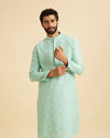 Manyavar Men Aqua Green Blended Cotton Kurta Pajama Set