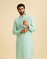 Manyavar Men Aqua Green Blended Cotton Kurta Pajama Set