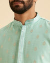 Manyavar Men Aqua Green Blended Cotton Kurta Pajama Set