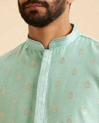 Manyavar Men Aqua Green Blended Cotton Kurta Pajama Set