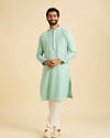 Manyavar Men Aqua Green Blended Cotton Kurta Pajama Set
