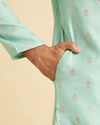 Manyavar Men Aqua Green Blended Cotton Kurta Pajama Set