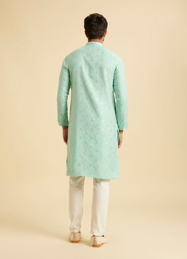 Manyavar Men Aqua Green Blended Cotton Kurta Pajama Set