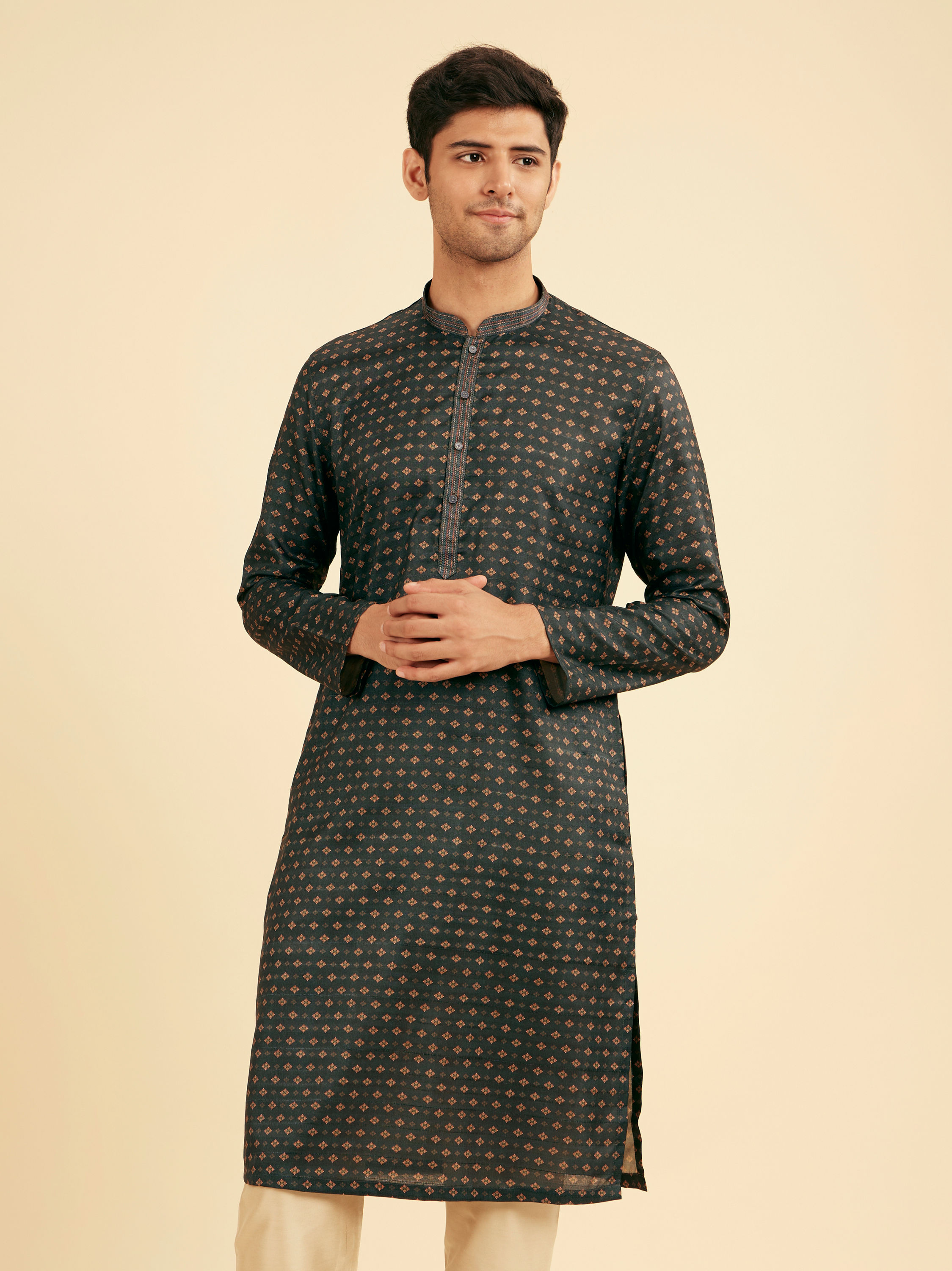 Manyavar Men Teal Green Elegance Kurta Pajama