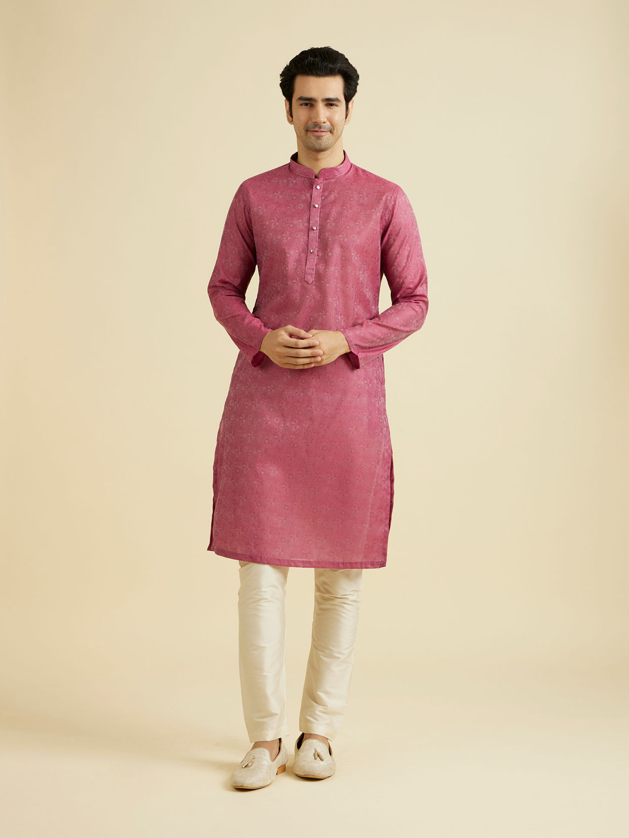 Manyavar Men Radiant Rani Pink Ensemble Kurta Pajama