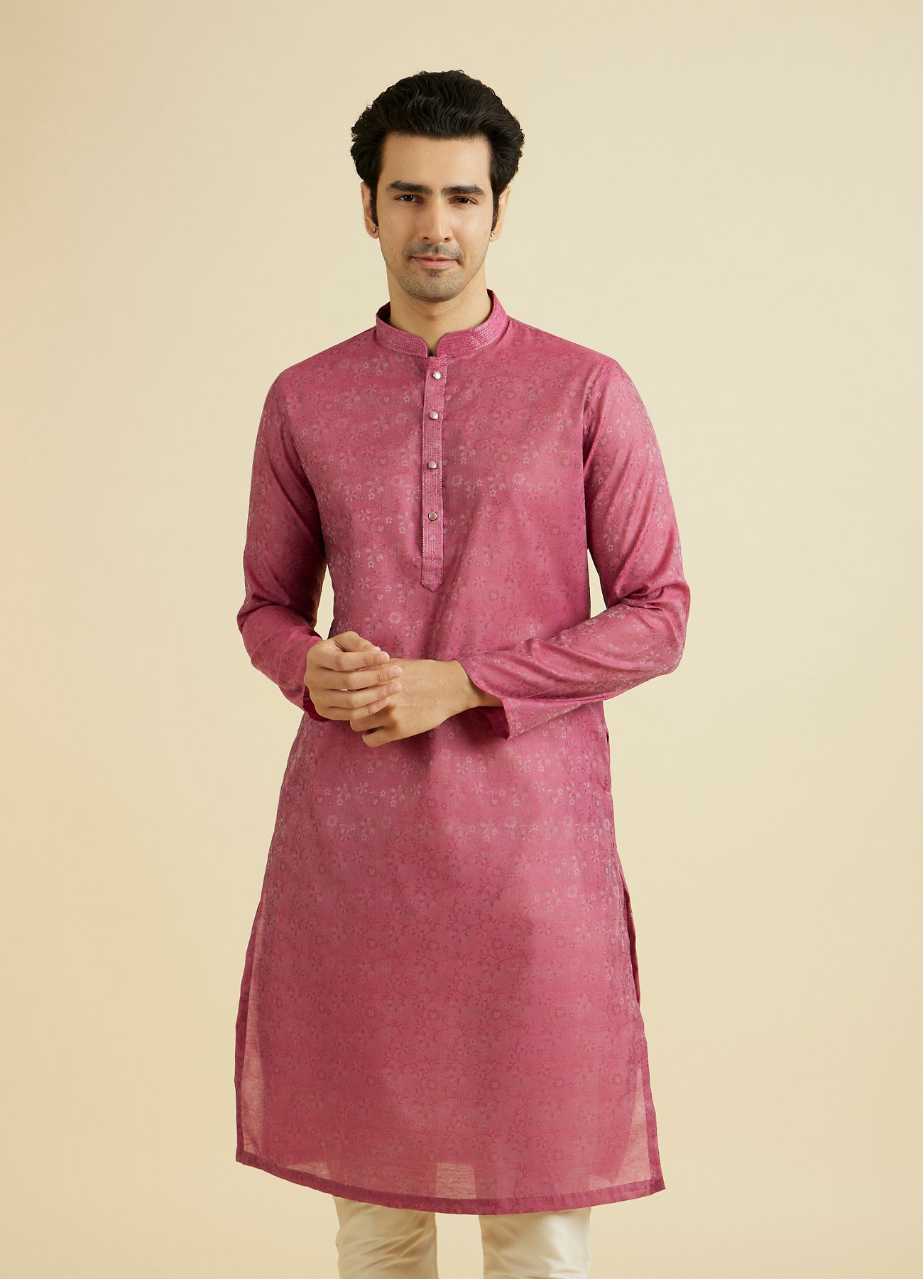 Manyavar Men Radiant Rani Pink Ensemble Kurta Pajama