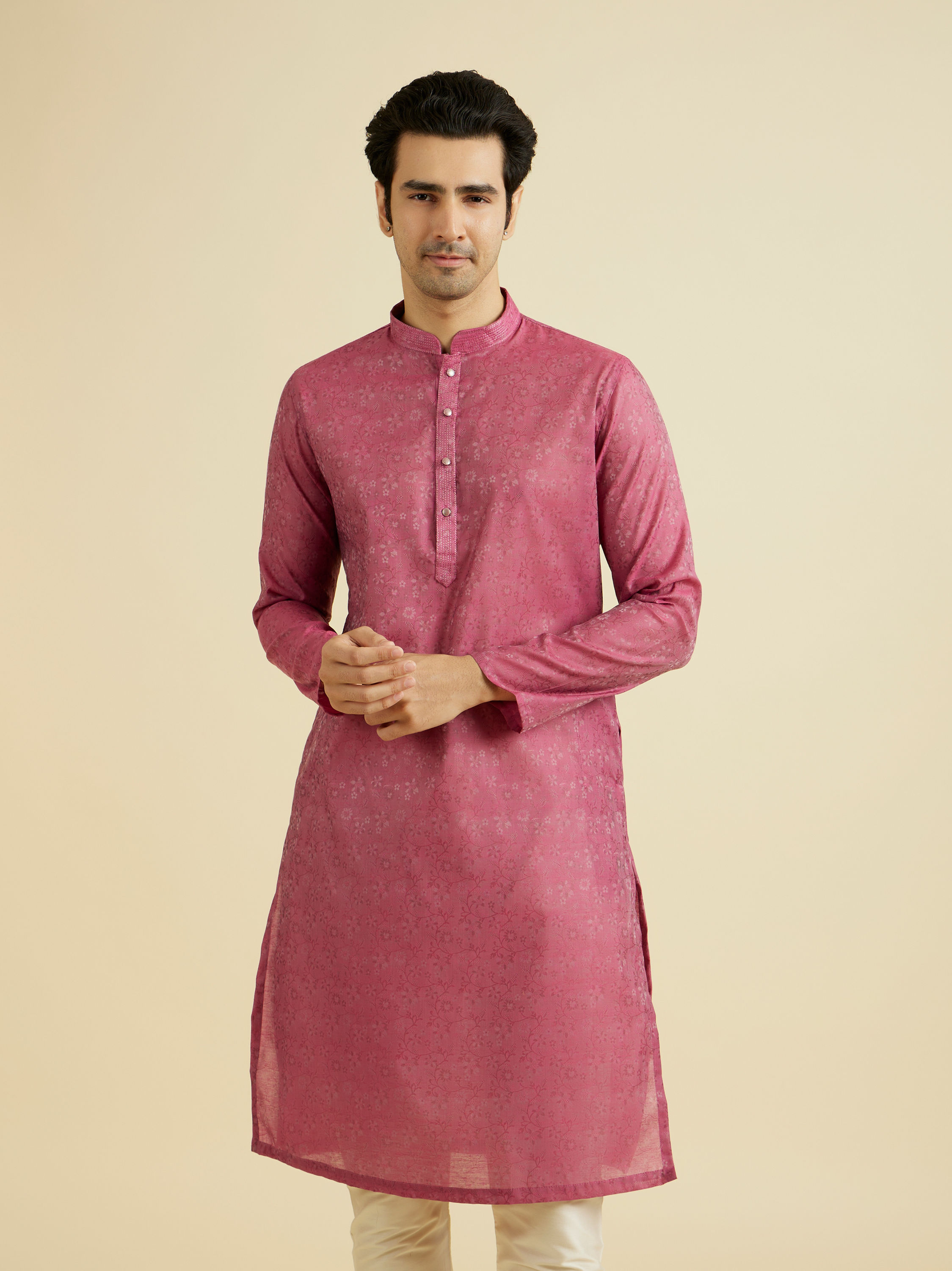 Manyavar Men Radiant Rani Pink Ensemble Kurta Pajama