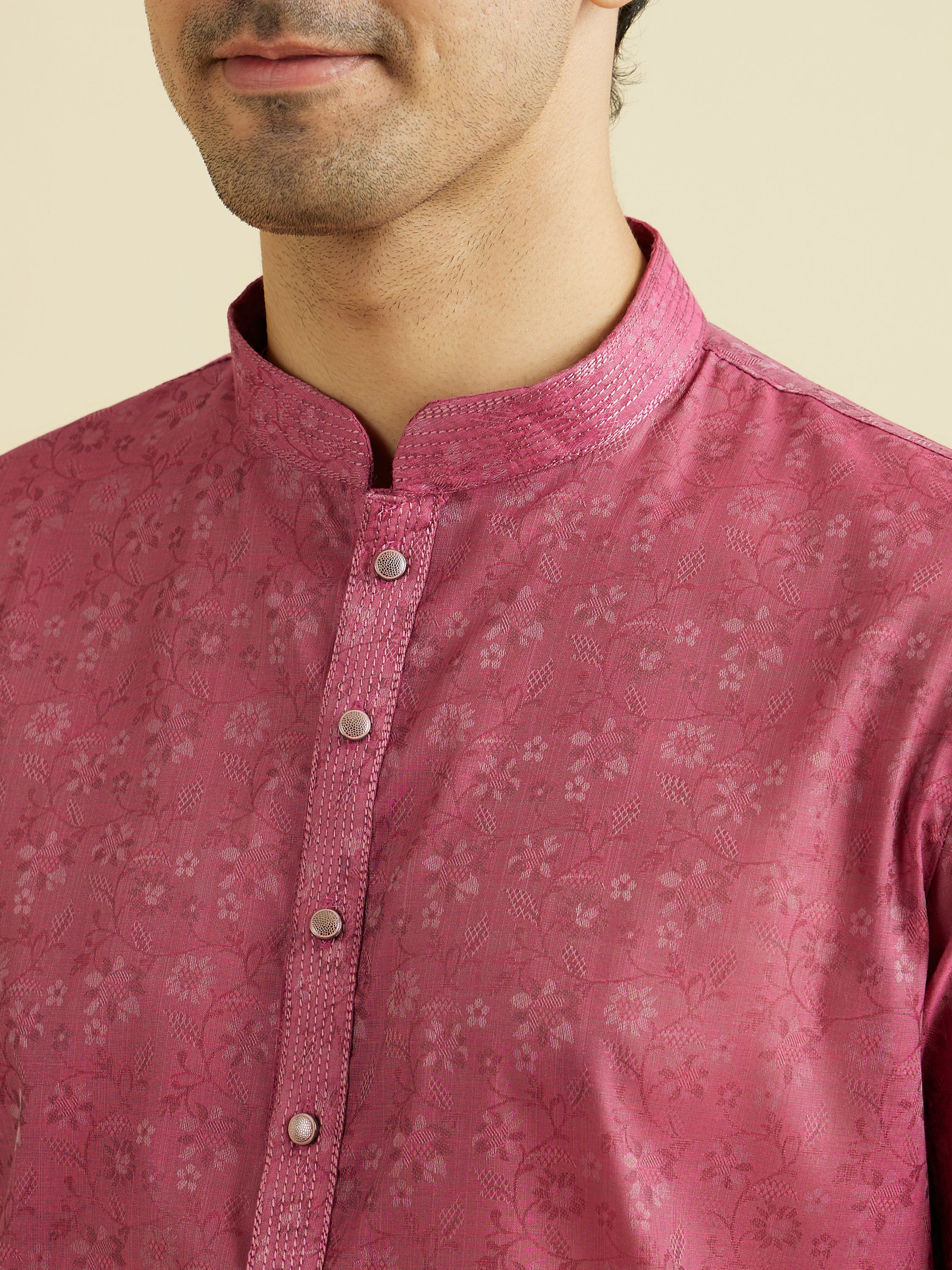 Manyavar Men Radiant Rani Pink Ensemble Kurta Pajama