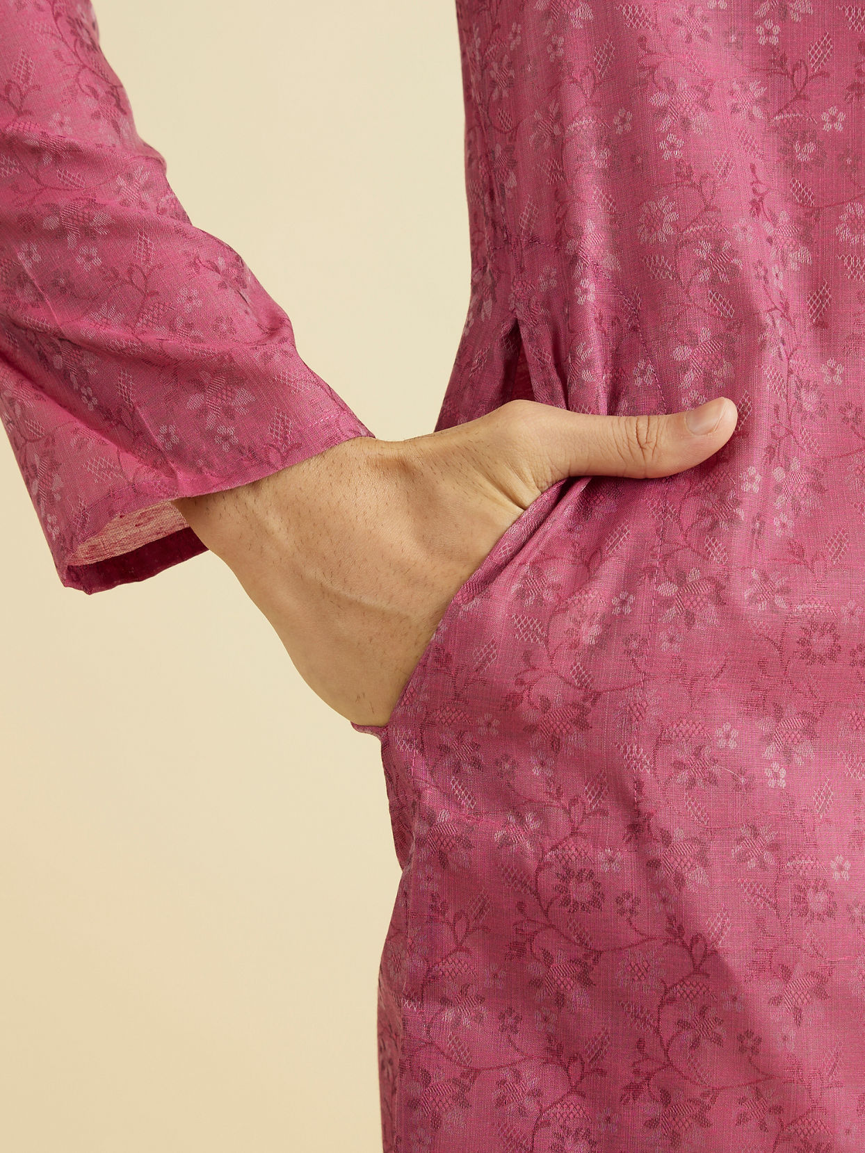 Manyavar Men Radiant Rani Pink Ensemble Kurta Pajama