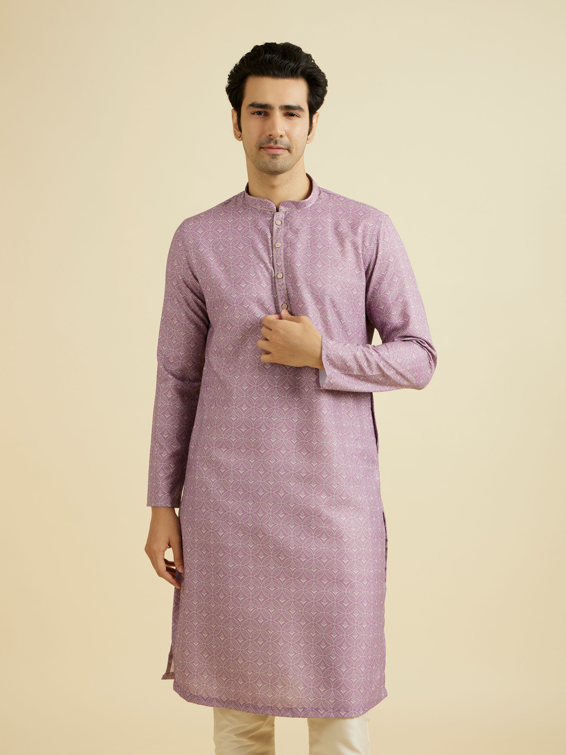 Manyavar Men Lilac Elegance Kurta Pajama