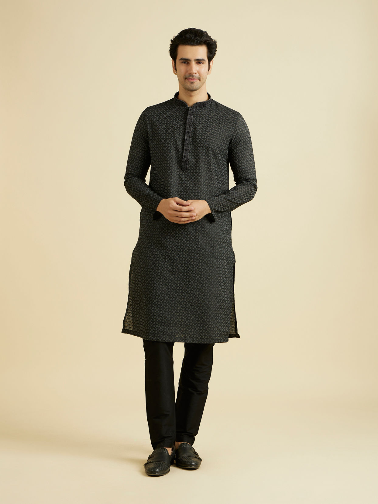 Manyavar Men Black Elegance Kurta Pajama