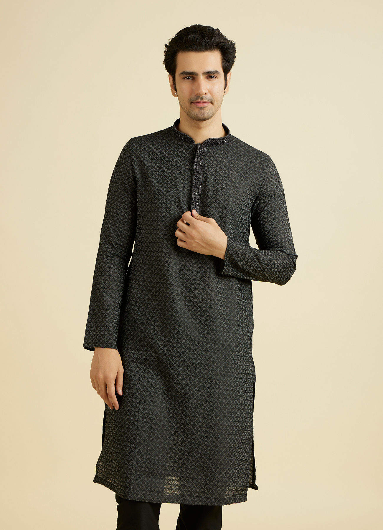 Manyavar Men Black Elegance Kurta Pajama