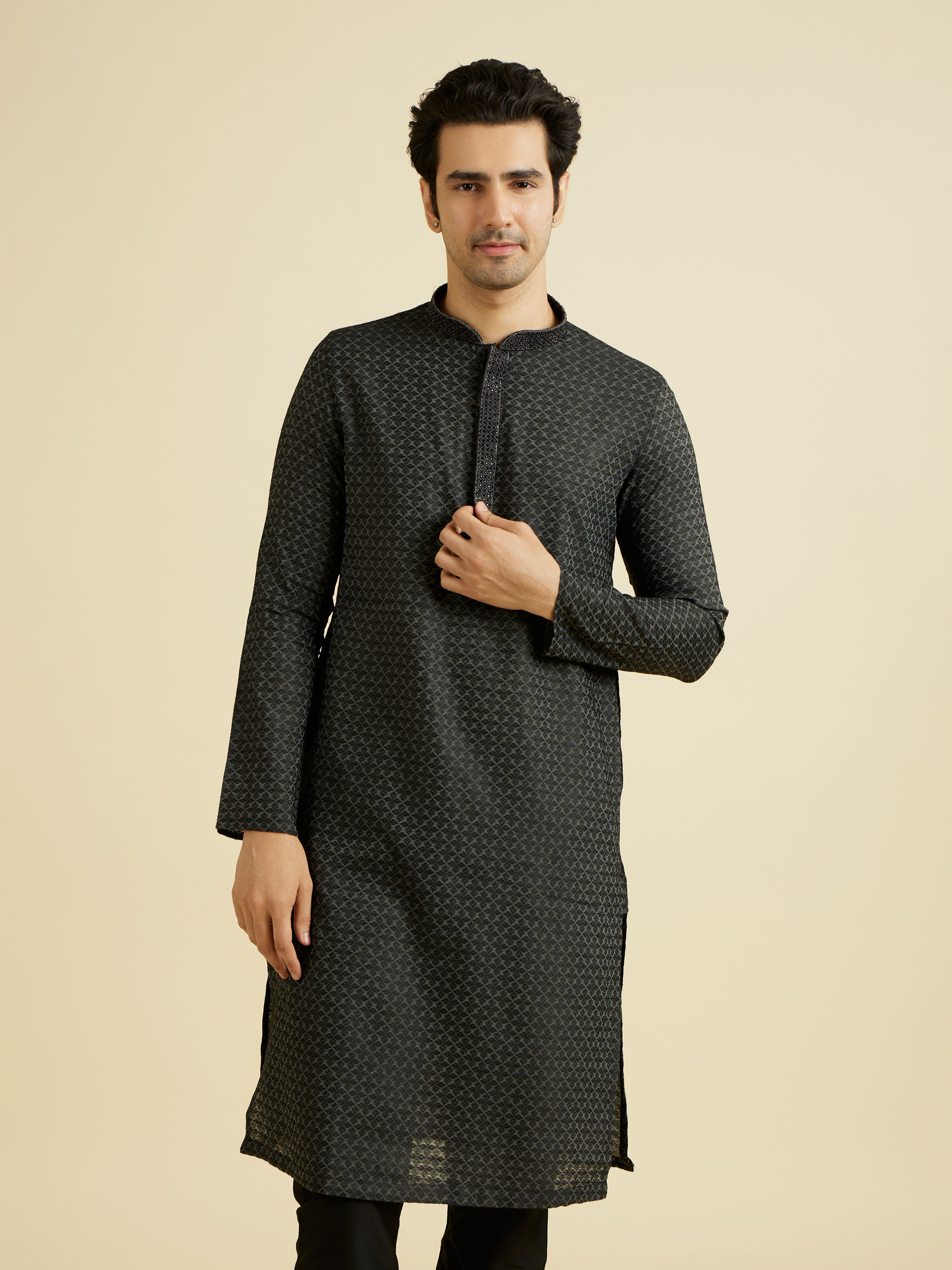 Manyavar Men Black Elegance Kurta Pajama