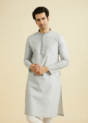 Manyavar Men Light Grey Exquisite Kurta Pajama