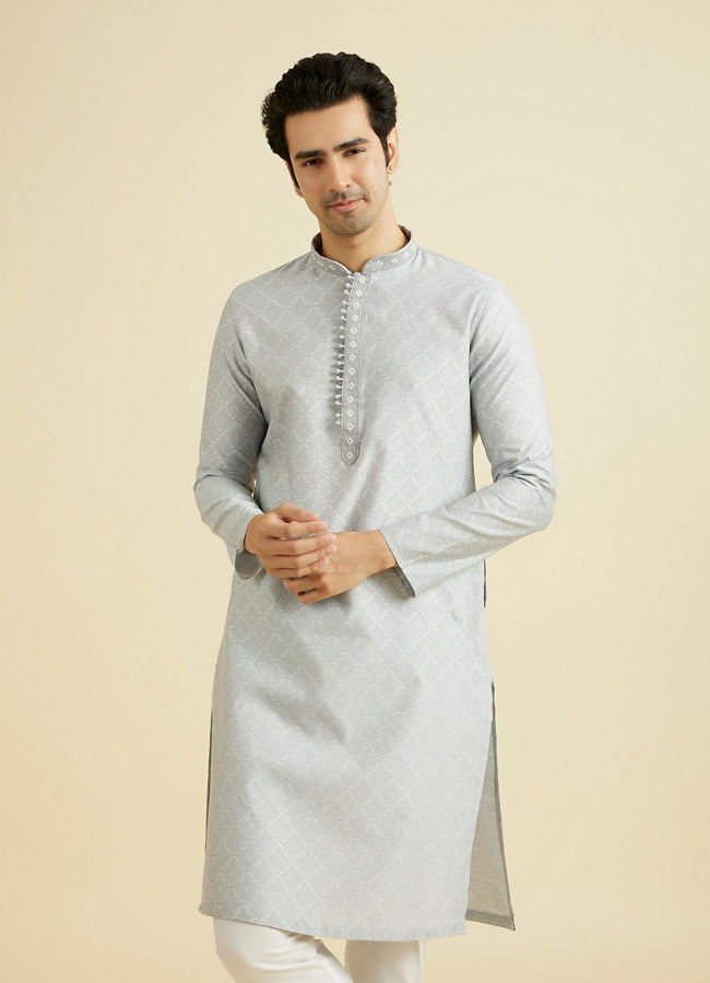 Manyavar Men Light Grey Exquisite Kurta Pajama