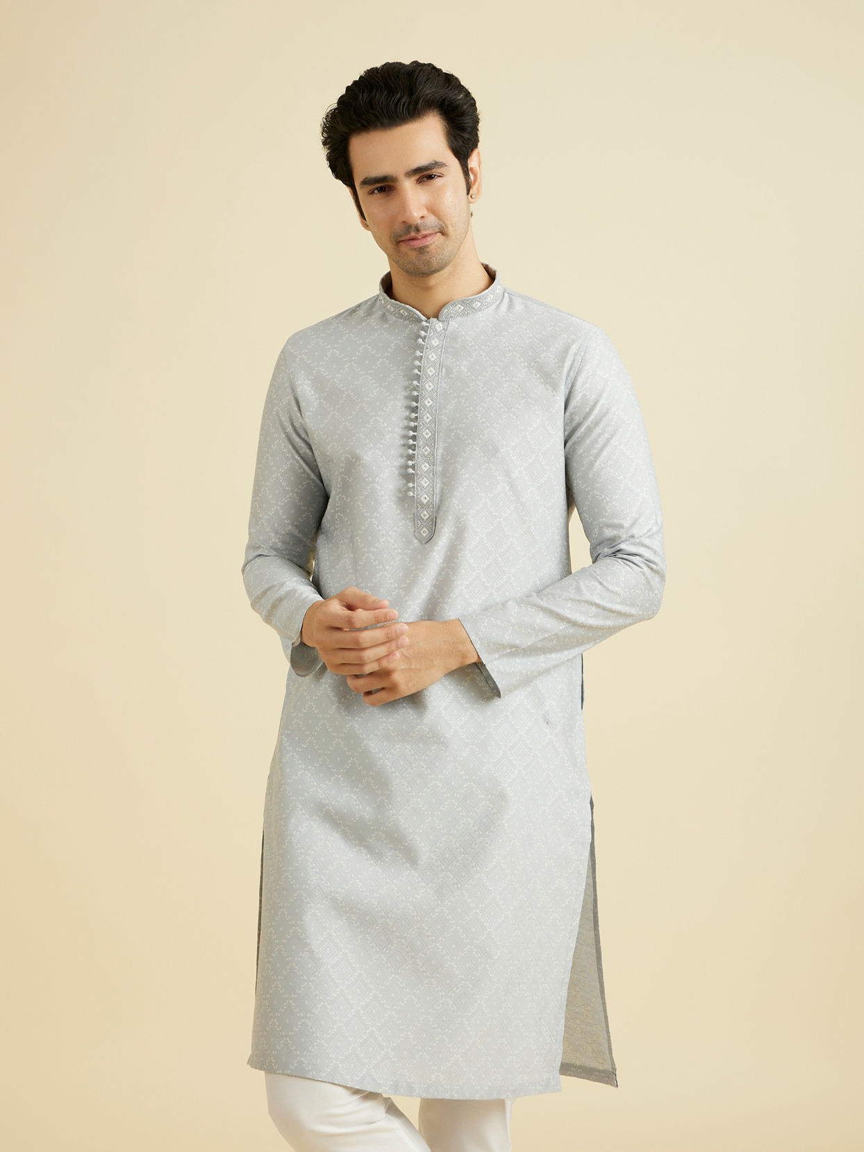 Manyavar Men Light Grey Exquisite Kurta Pajama
