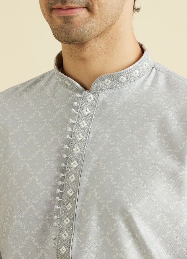 Manyavar Men Light Grey Exquisite Kurta Pajama