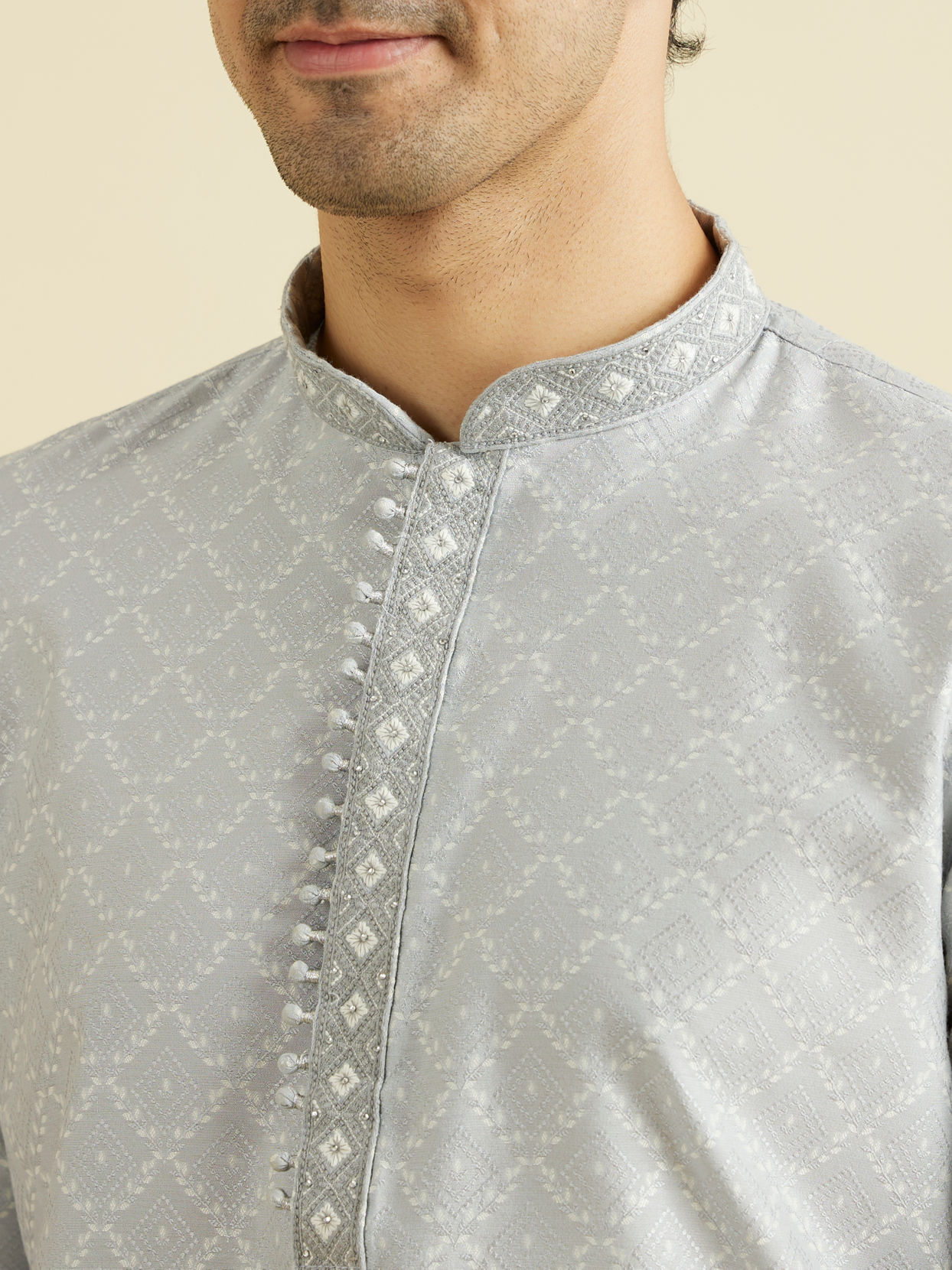 Manyavar Men Light Grey Exquisite Kurta Pajama