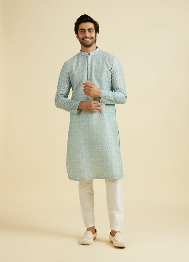 Manyavar Men Aqua Green Festive Kurta Pajama