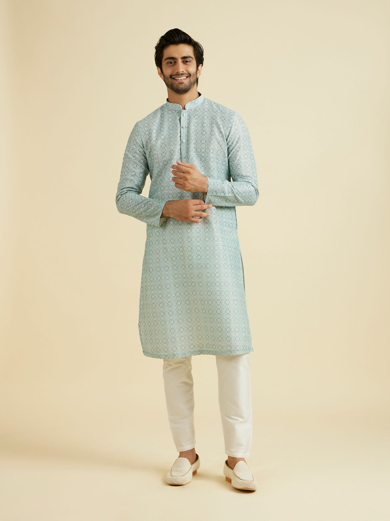 Manyavar Men Aqua Green Festive Kurta Pajama