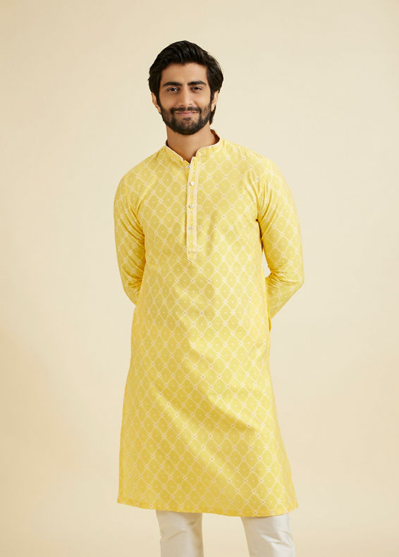 Manyavar Men Radiant Yellow Brocade Kurta Pajama