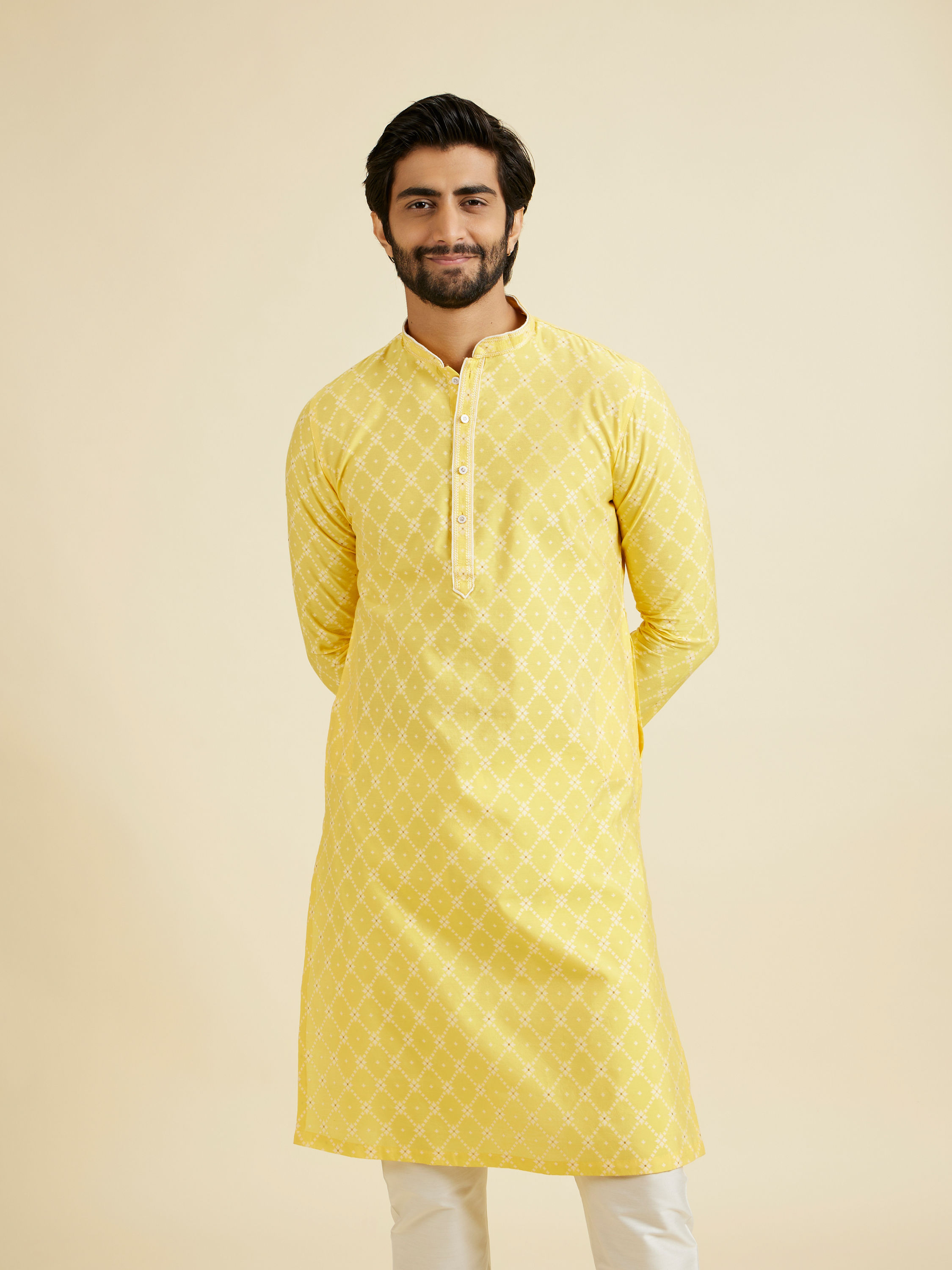Manyavar Men Radiant Yellow Brocade Kurta Pajama