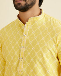 Manyavar Men Radiant Yellow Brocade Kurta Pajama