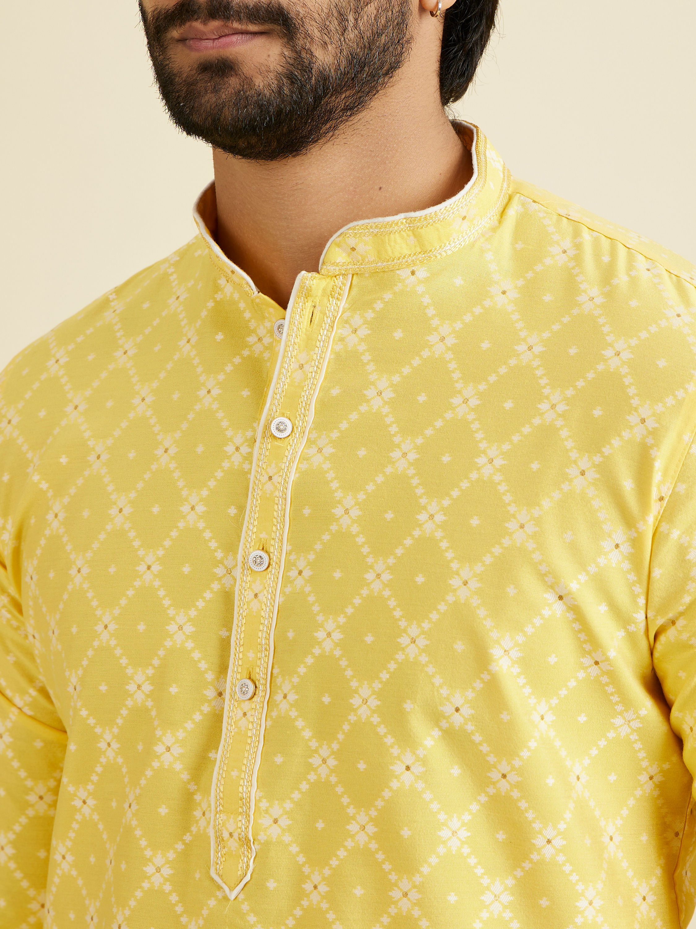 Manyavar Men Radiant Yellow Brocade Kurta Pajama