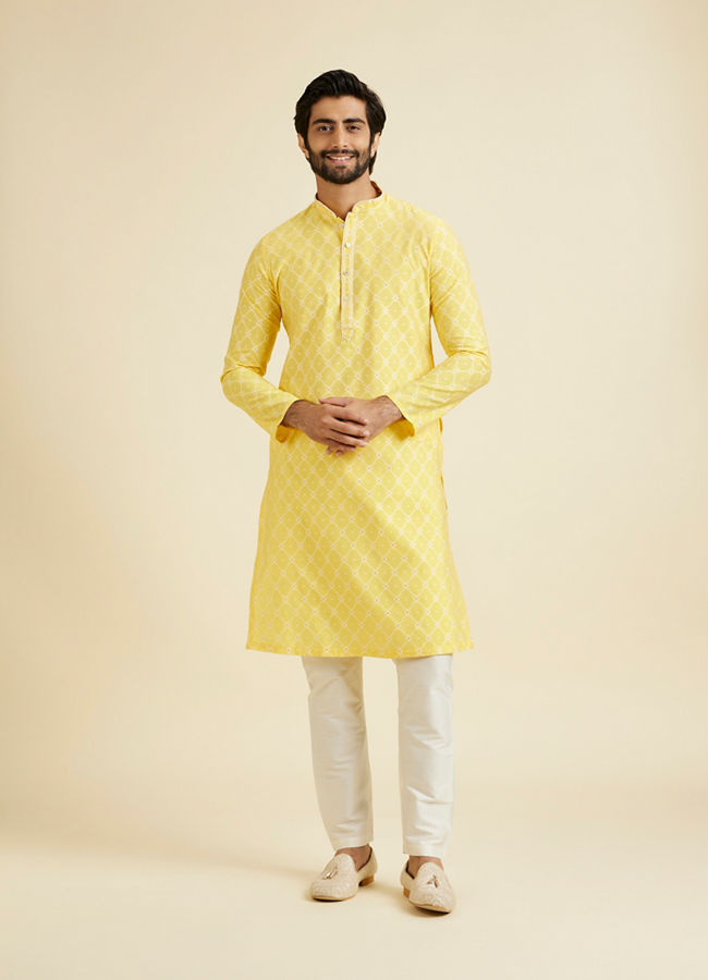 Manyavar Men Radiant Yellow Brocade Kurta Pajama