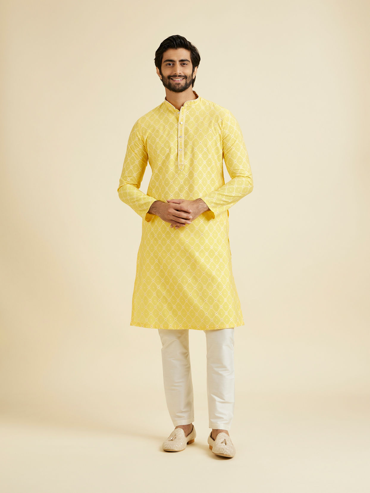 Manyavar Men Radiant Yellow Brocade Kurta Pajama
