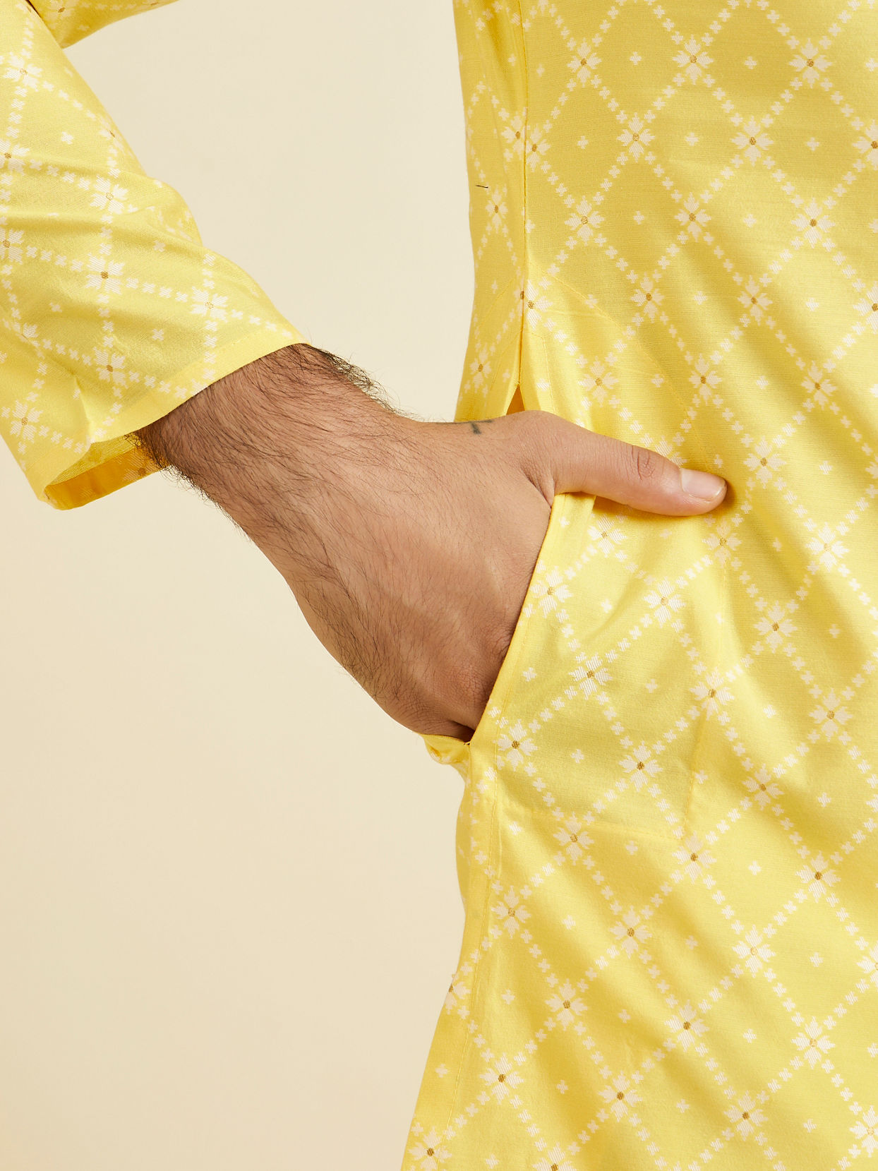 Manyavar Men Radiant Yellow Brocade Kurta Pajama