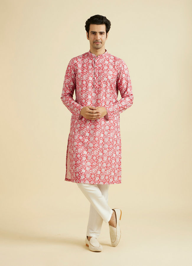 Manyavar Men Majestic Red Cotton Kurta Pajama Set