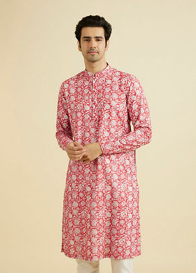 Manyavar Men Majestic Red Cotton Kurta Pajama Set
