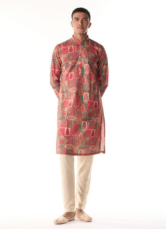 Manyavar Men Coral Charm Kurta Pajama