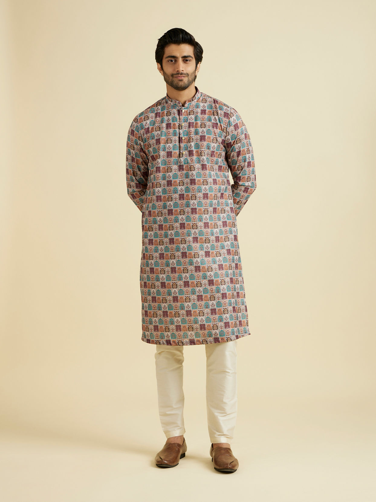 Manyavar Men Beige Elegance Kurta Pajama