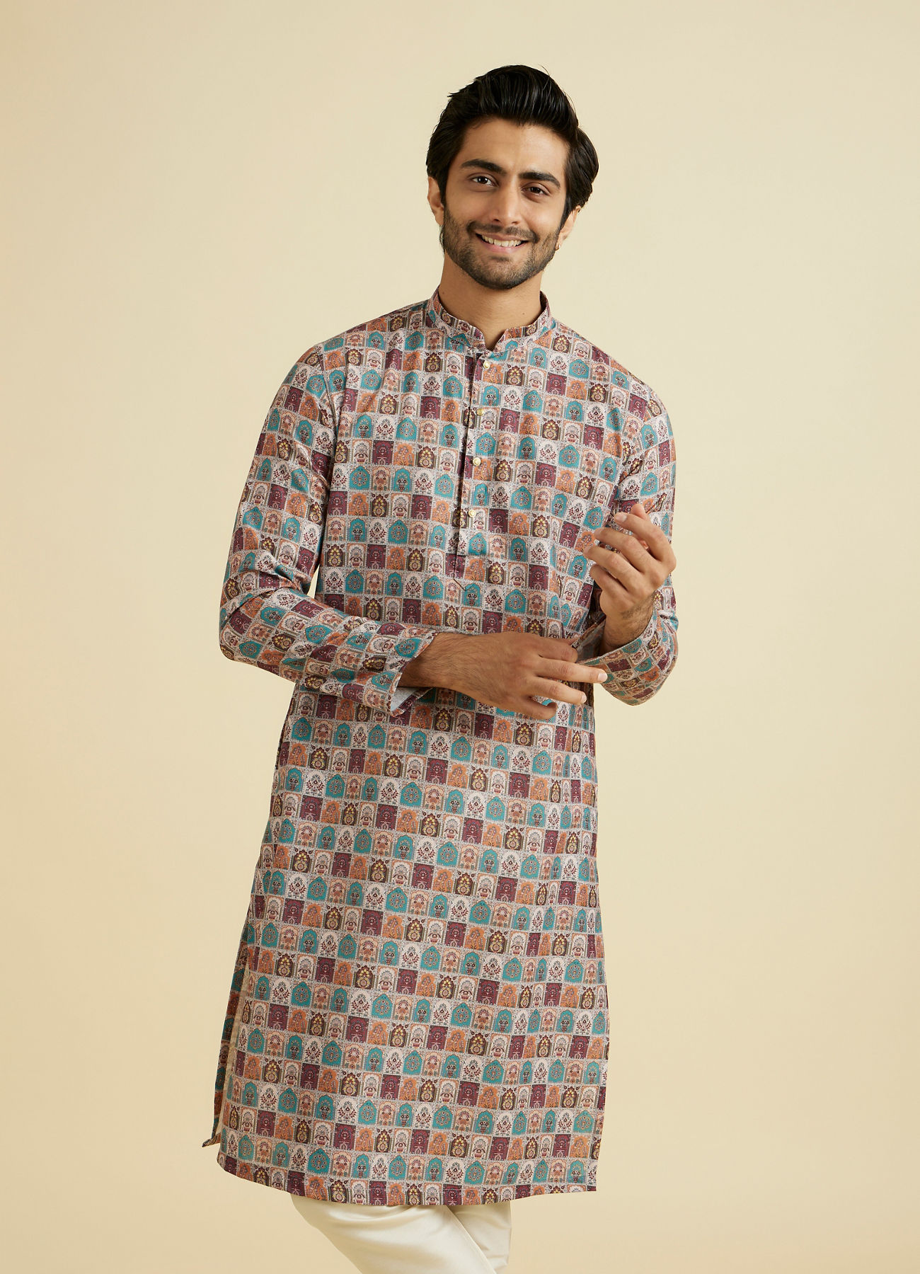 Manyavar Men Beige Elegance Kurta Pajama