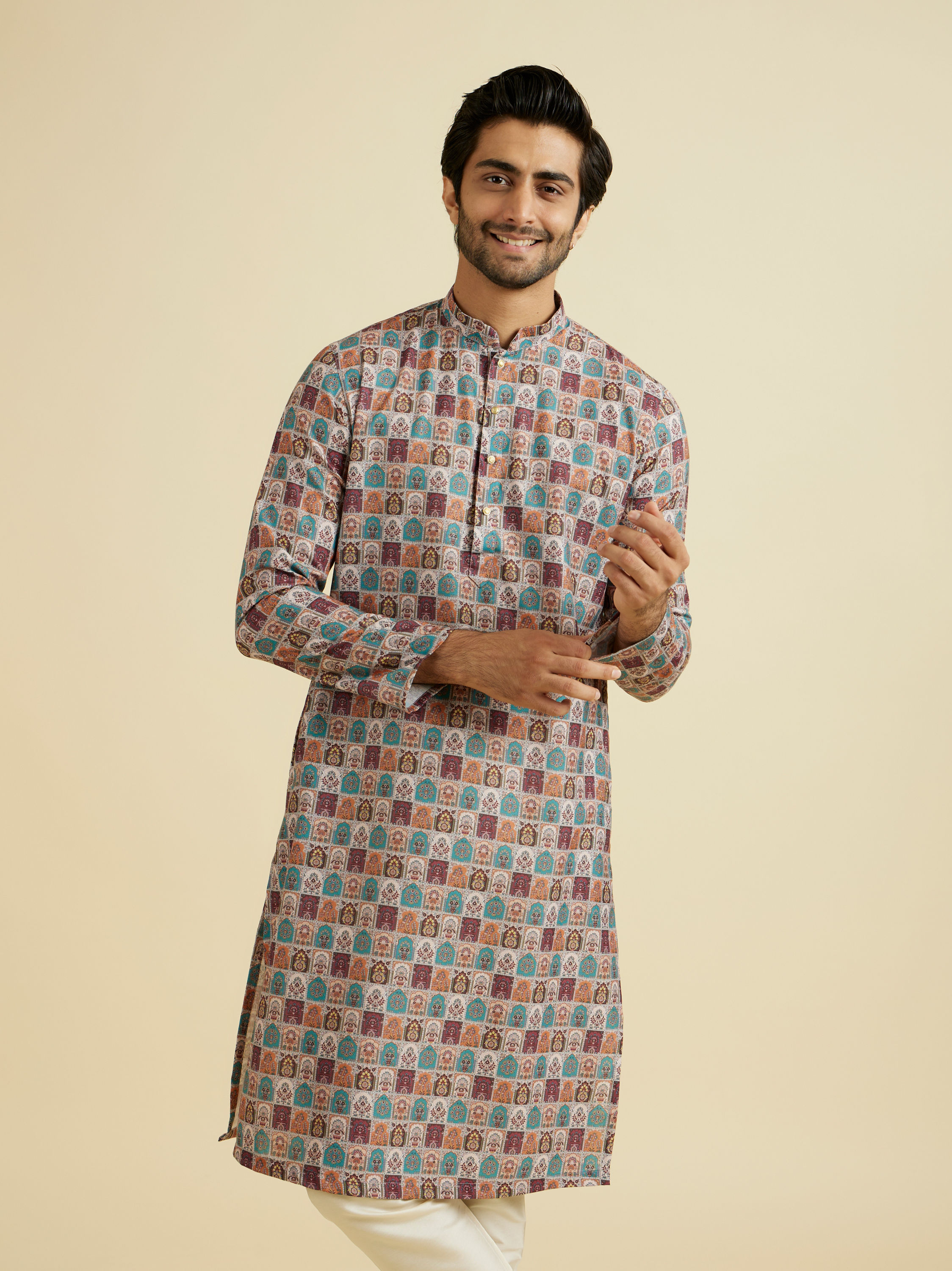 Manyavar Men Beige Elegance Kurta Pajama